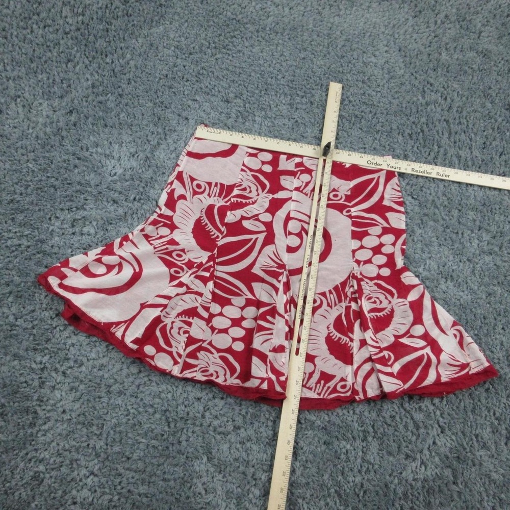 Sunny Leigh Skirt Womens 14 Red White Floral A-Line Lined Flare Boho Cotton Silk - Picture 3 of 8